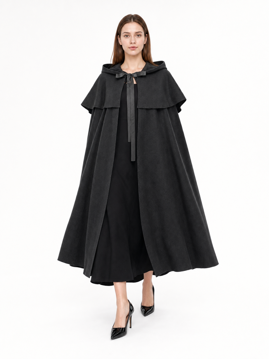 Black Medieval Hooded Carnival Cloak