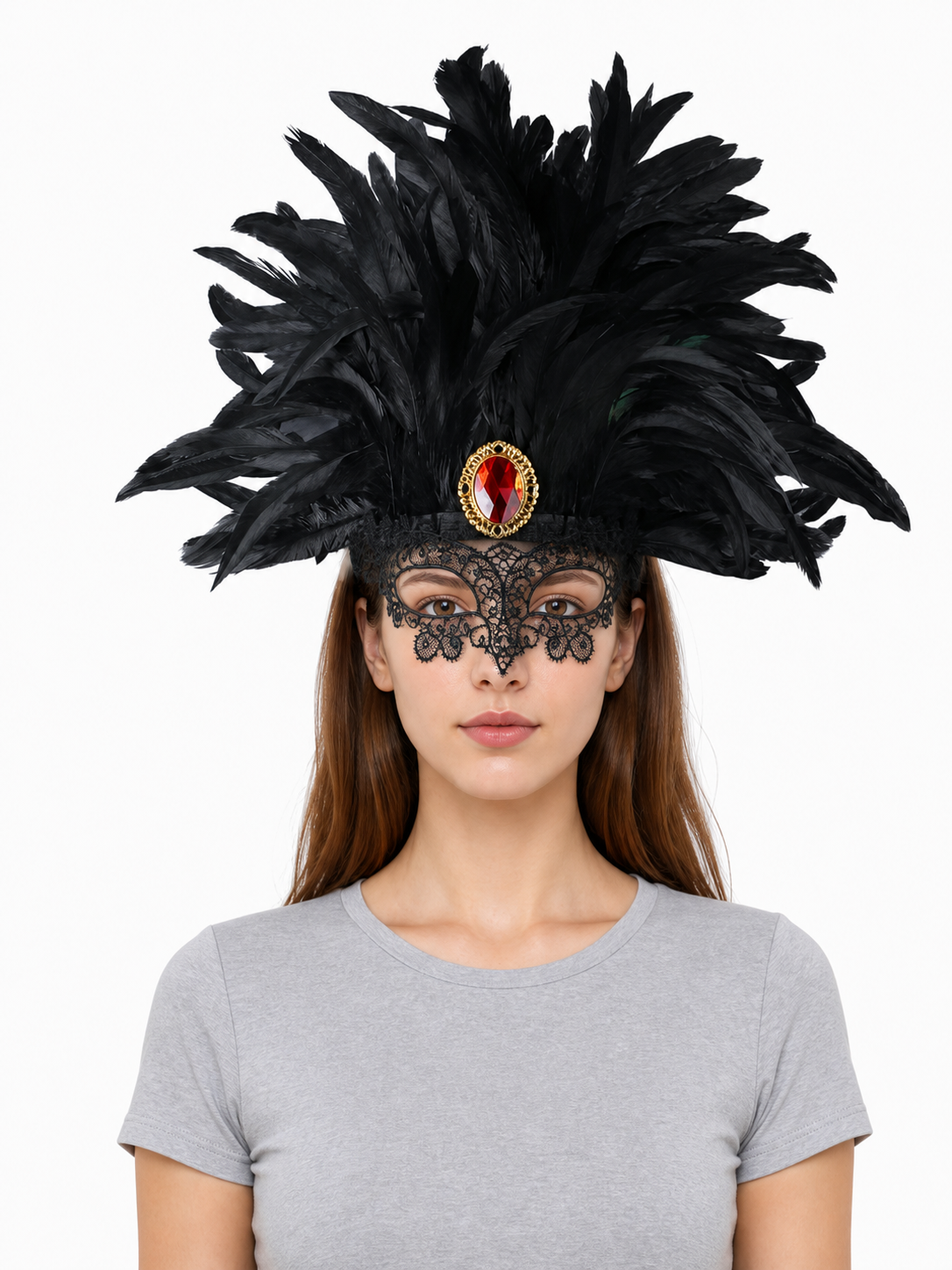 Carnival headpiece with black feathers