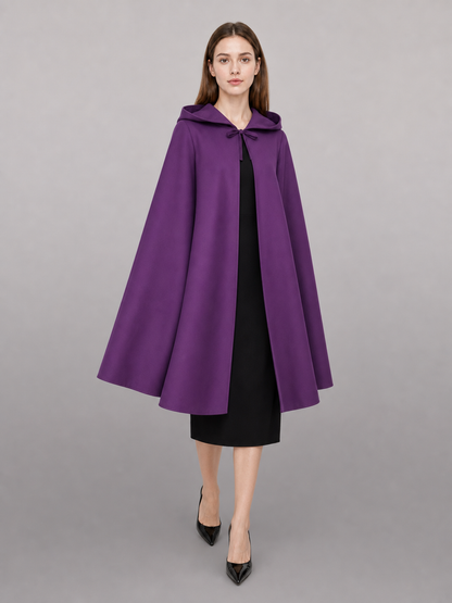 Purple hooded costume cloak with zipper