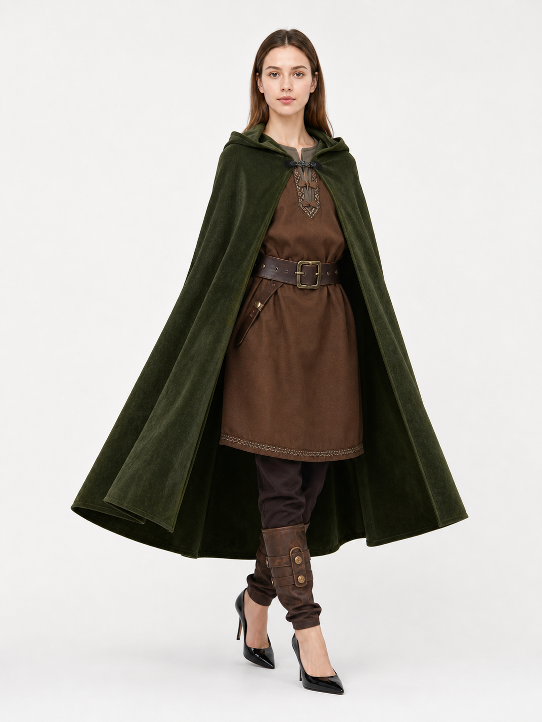 Dark Green Hooded Carnival Cloak
