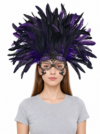 Carnival Headpiece with Feathers and Mask