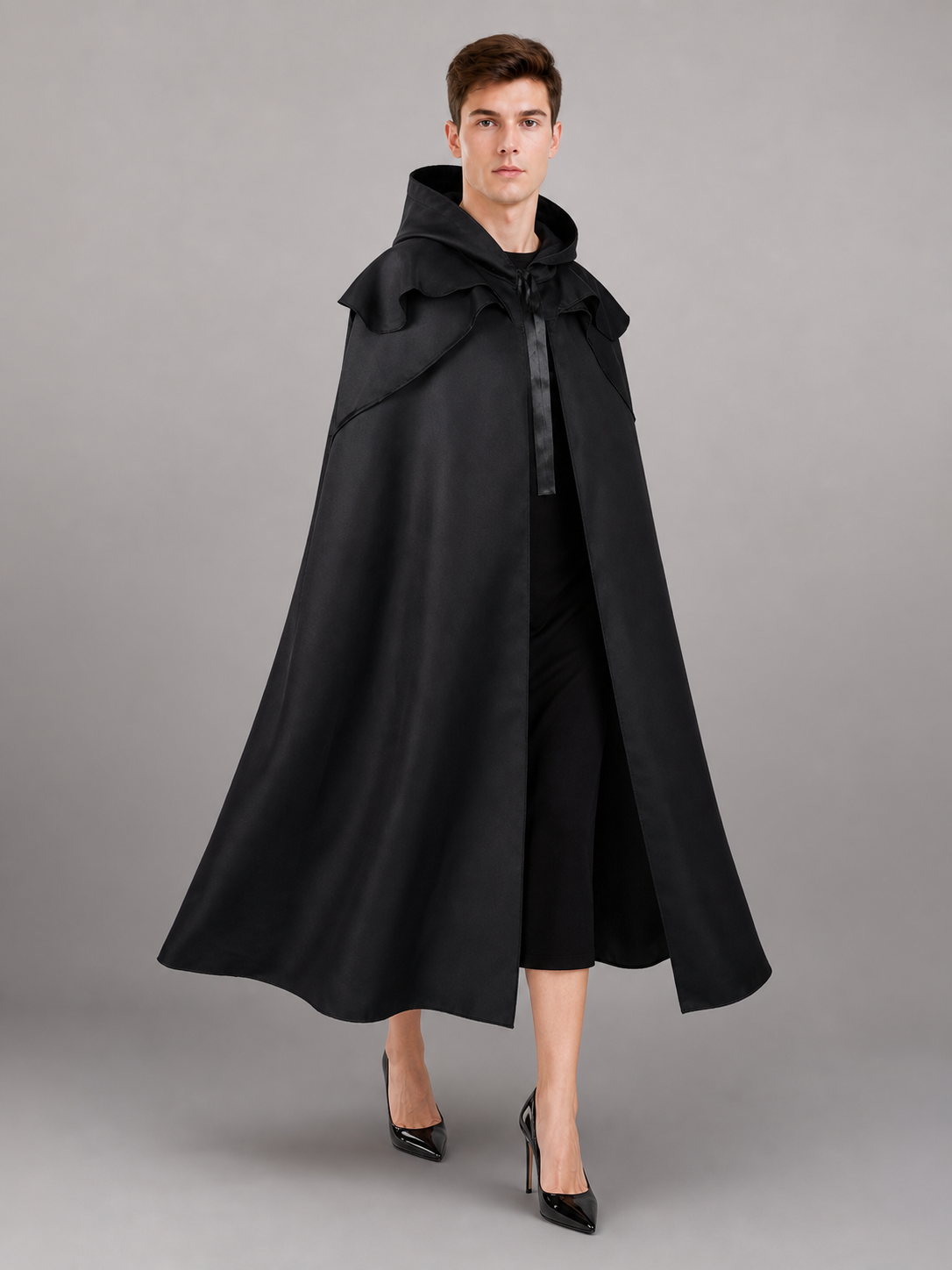 Black long hooded costume cape