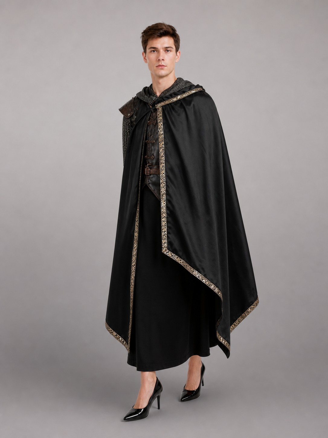 Black Medieval Hooded Carnival Cape