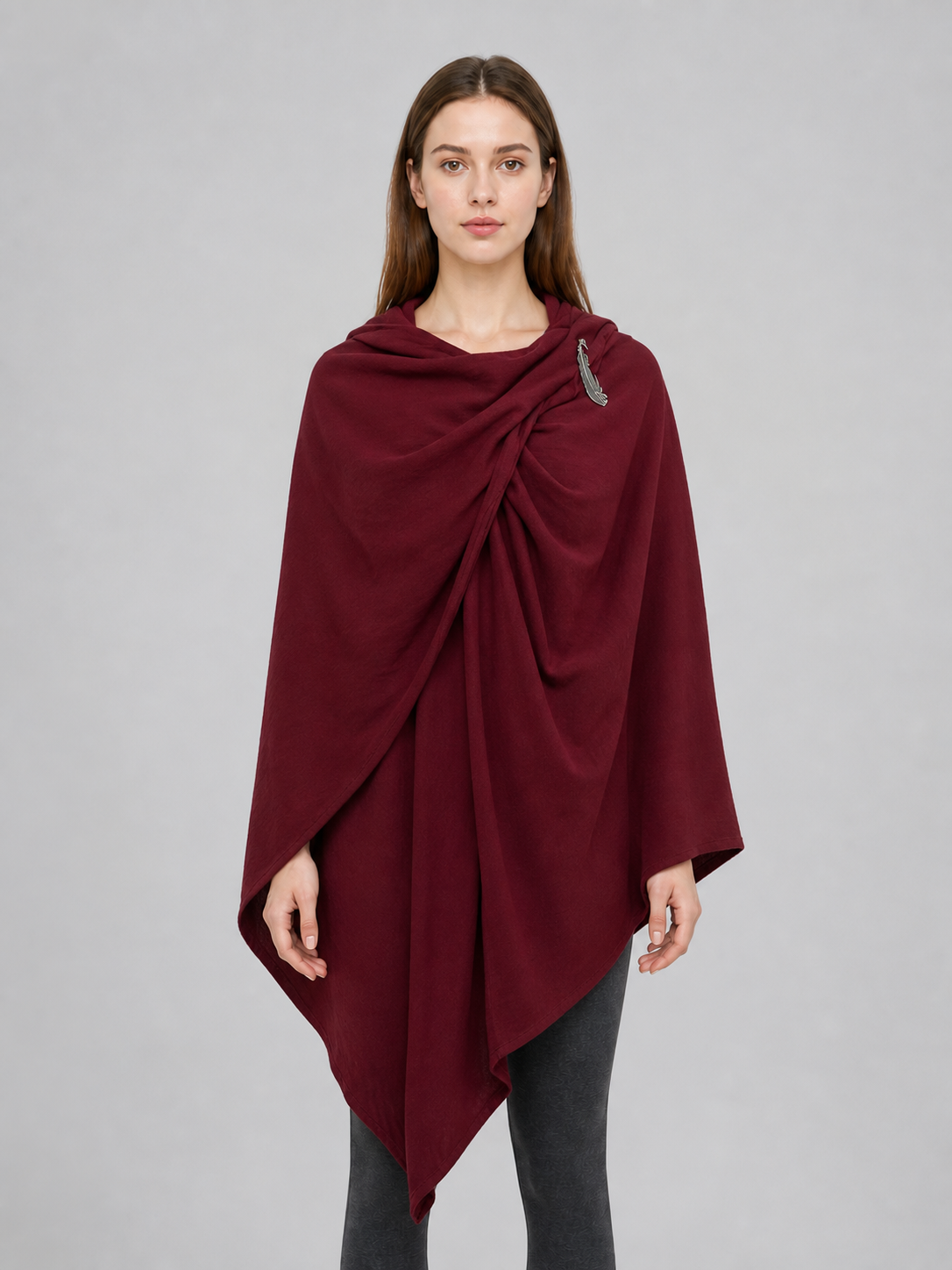 Burgundy Hooded Cape, Metal Clasp