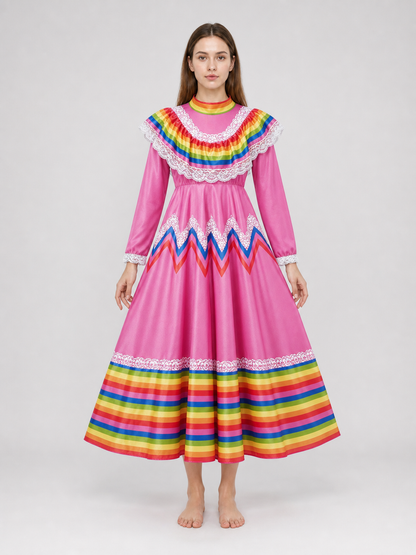 Folkloric Dress with a Full Skirt and Lace