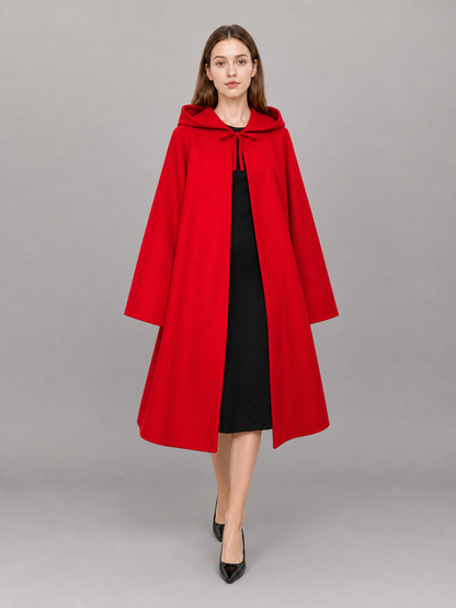 Long red hooded carnival cloak