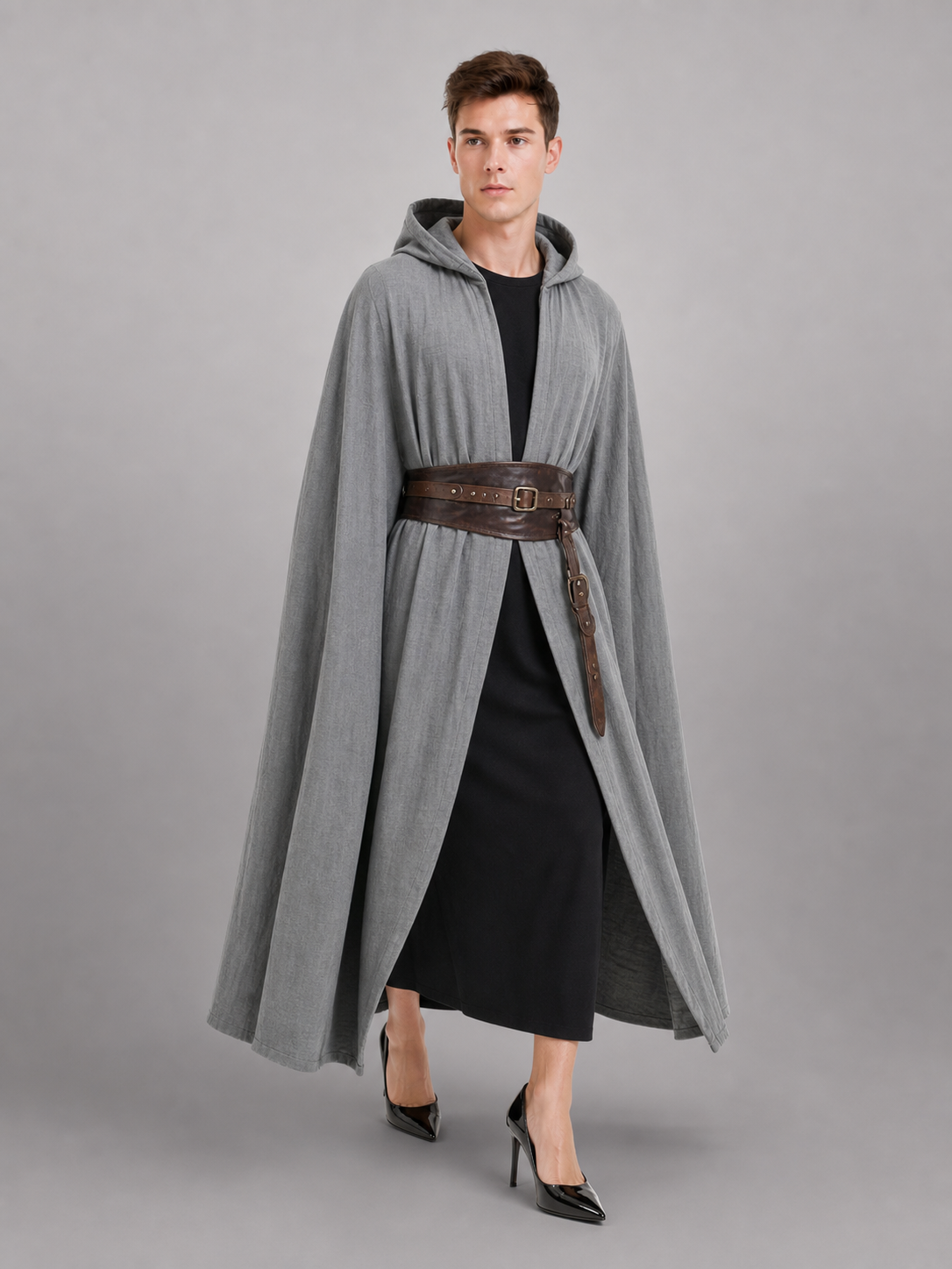 Gray Hooded Costume Cloak for Cosplay