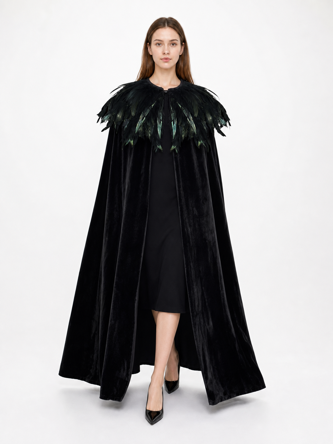 Black Velvet Feather Cape