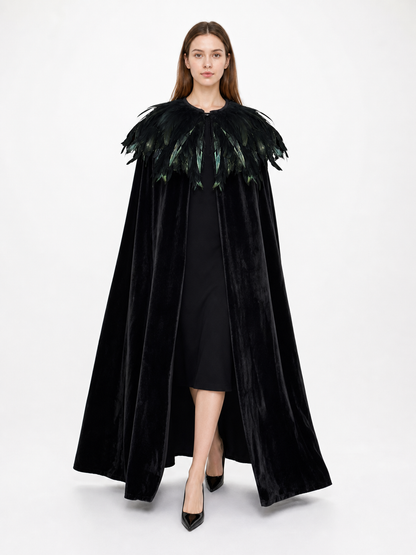 Black Velvet Feather Cape