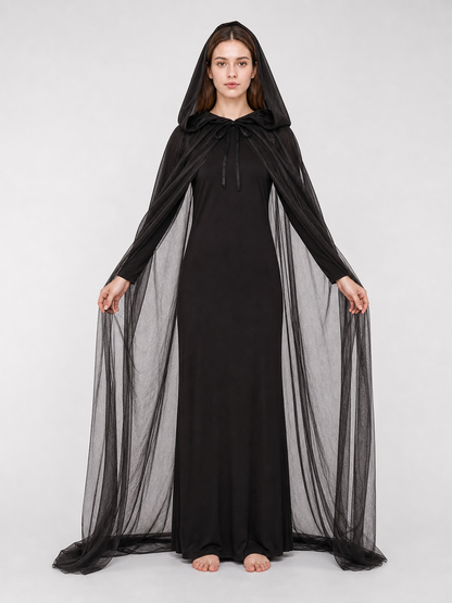 Gothic hooded costume dress for Halloween front view