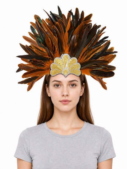 Carnival Headpiece with Orange Feathers
