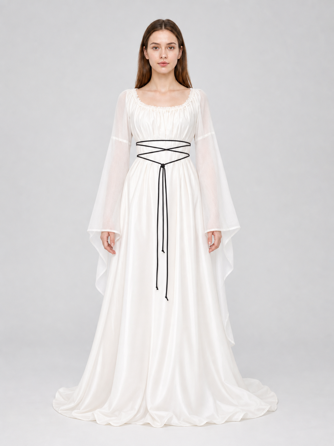 White Long Dress with Black Lacing