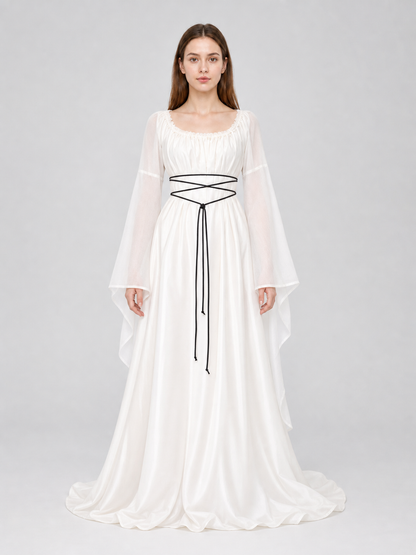 White Long Dress with Black Lacing