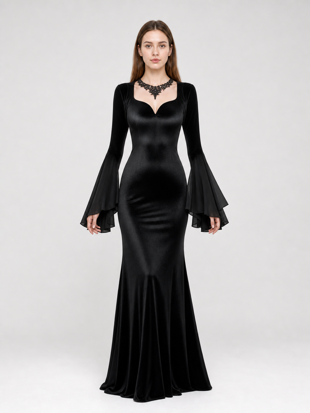 Black Gothic Floor-Length Evening Dress