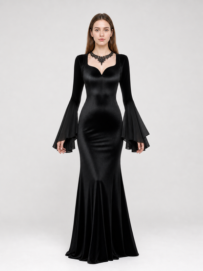 Black Gothic Floor-Length Evening Dress