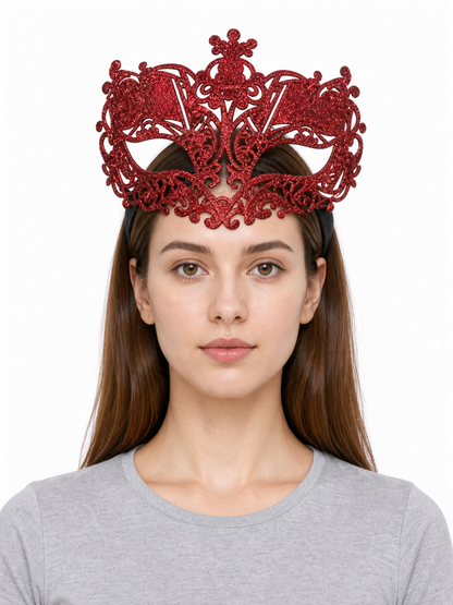 Red Glitter Masquerade Eye Mask