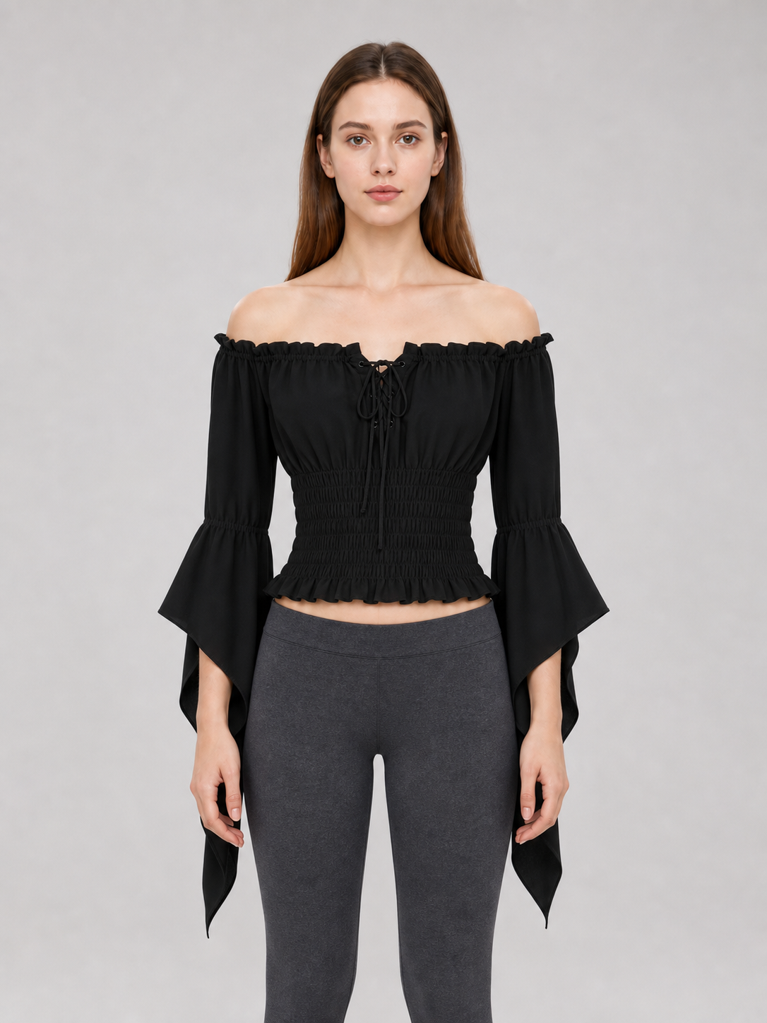 Black Cropped Off-Shoulder Blouse