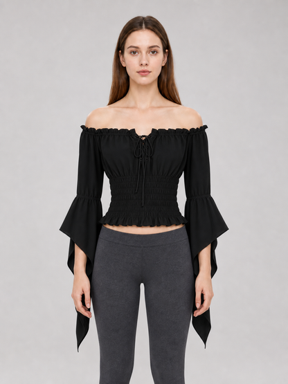 Black Cropped Off-Shoulder Blouse
