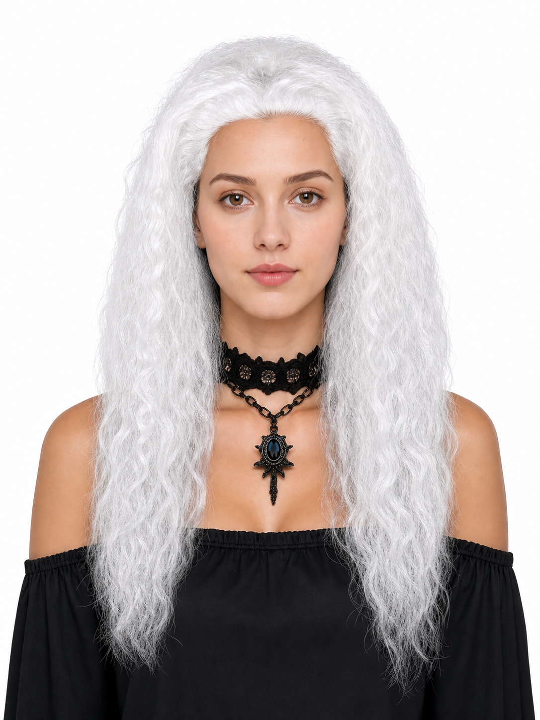 Long White Wavy Wig for Halloween