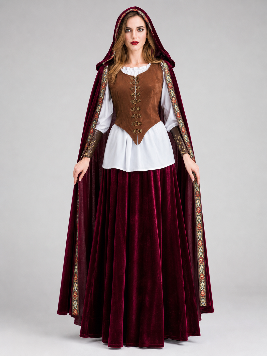 Gothic Vampire Costume with Cape and Long Skirt
