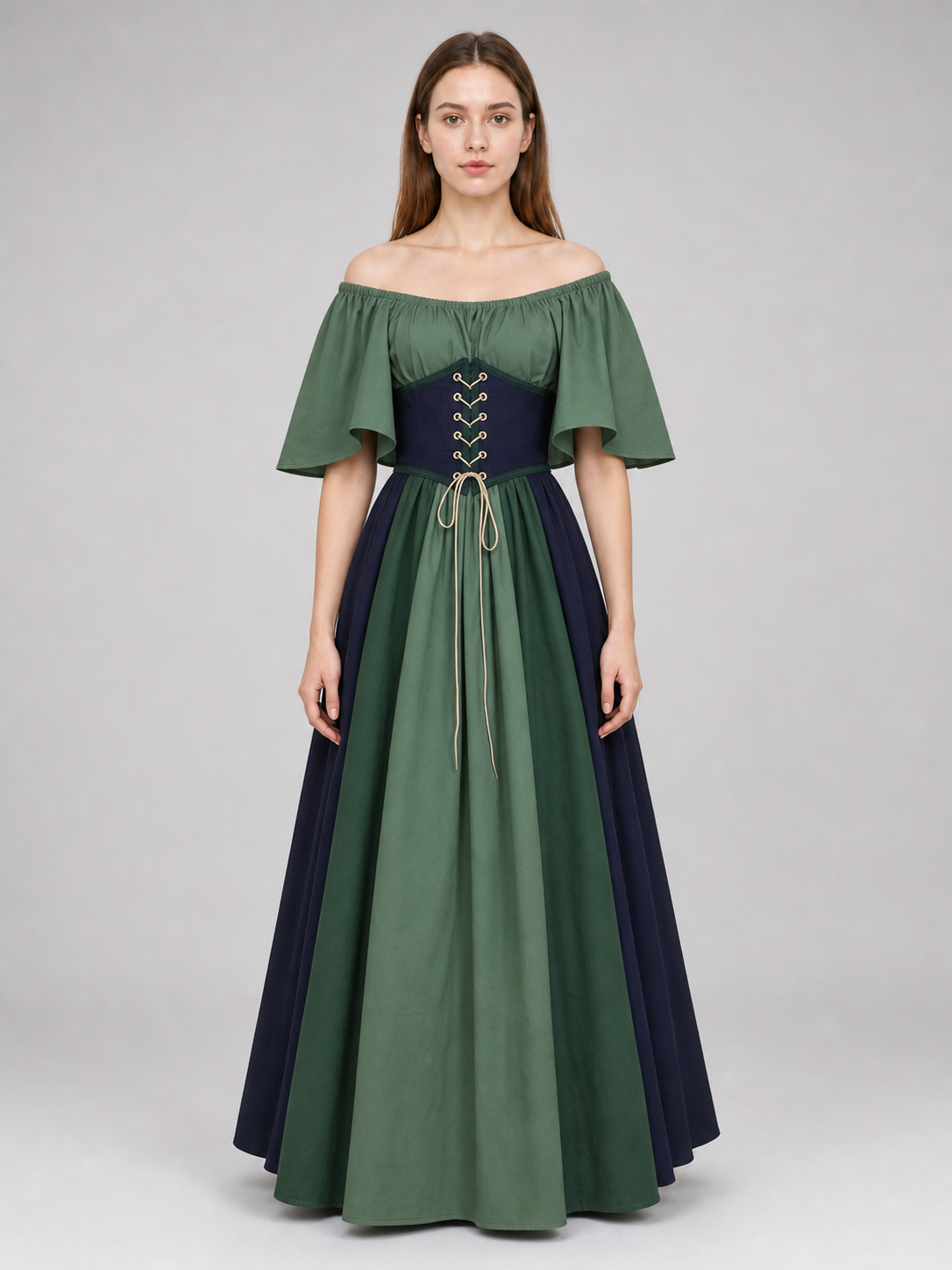 Off-the-Shoulder Dress with Sleeves and Lacing
