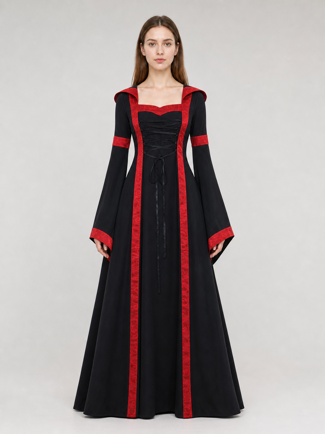 Gothic Vintage Hooded Lace-Up Dress