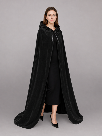 Black medieval hooded costume cloak