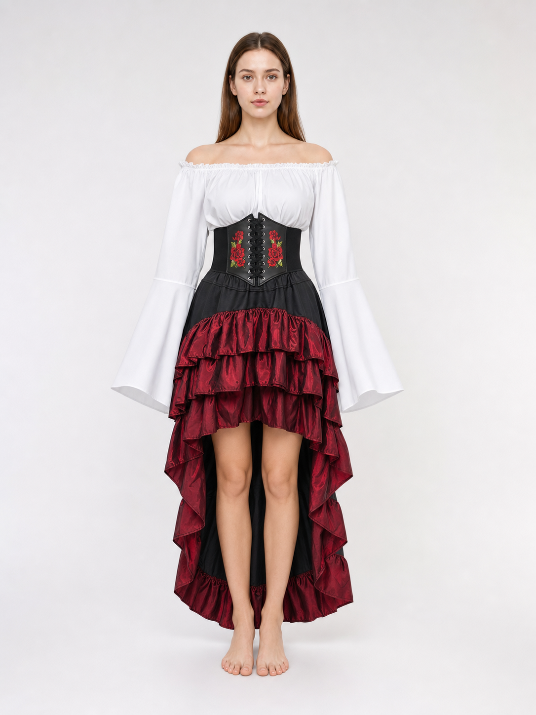 Gothic Costume with Corset and Tiered Skirt