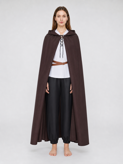 Halloween Medieval Knight Pirate Cosplay Hooded Cloak, Long Loose Cape With Pointed Hood And Front Cross Lacing