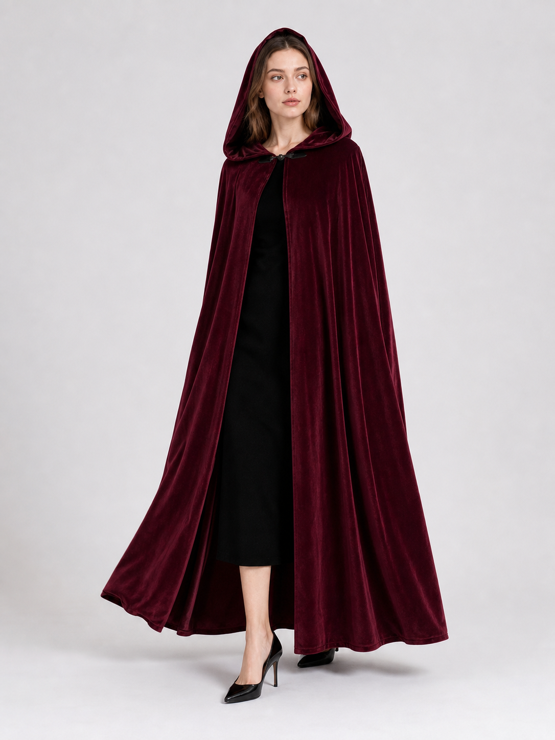 Burgundy Long Carnival Cloak with Hood