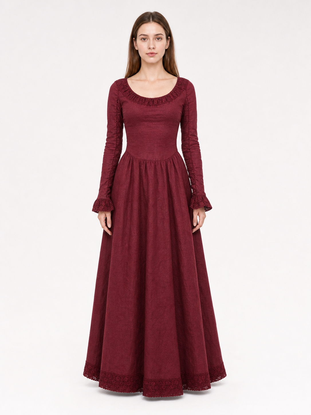Vintage burgundy maxi dress with long sleeves