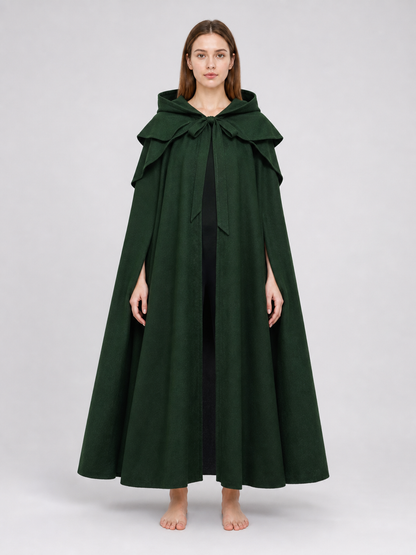 Gothic Medieval Hooded Cloak, Dark Green