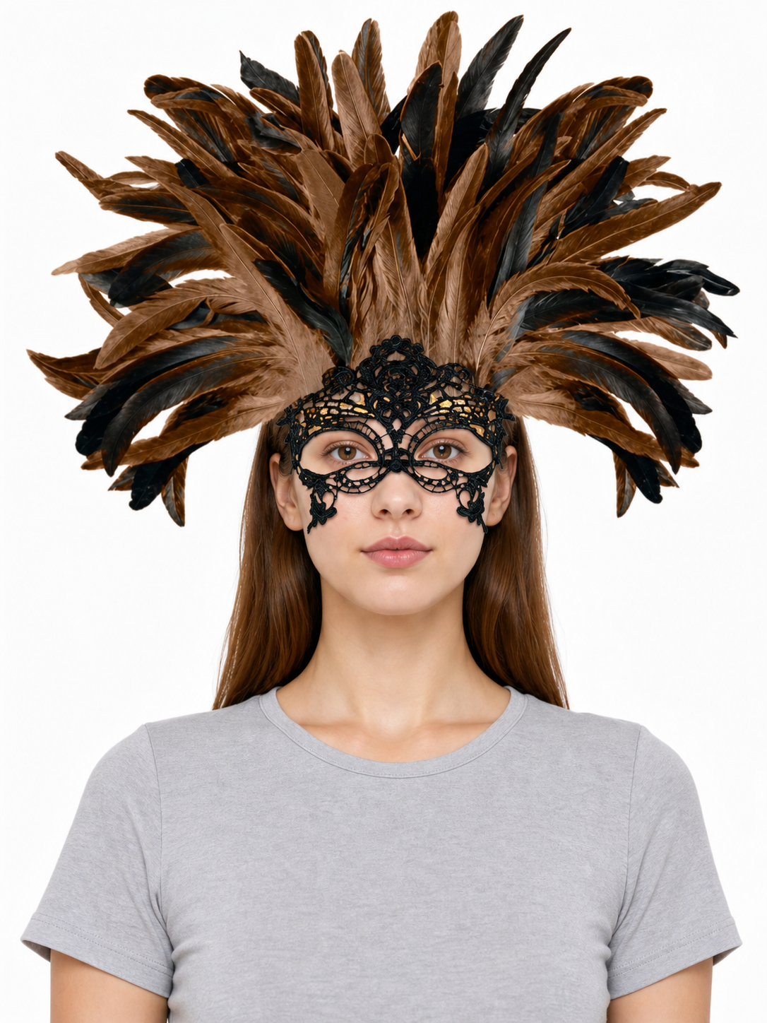 Carnival Headpiece with Feathers and Mask