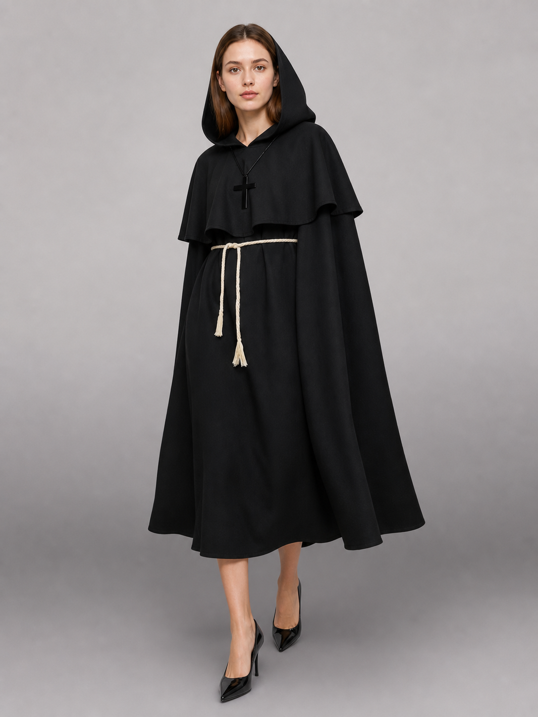 Black Carnival Cloak with Pointed Hood