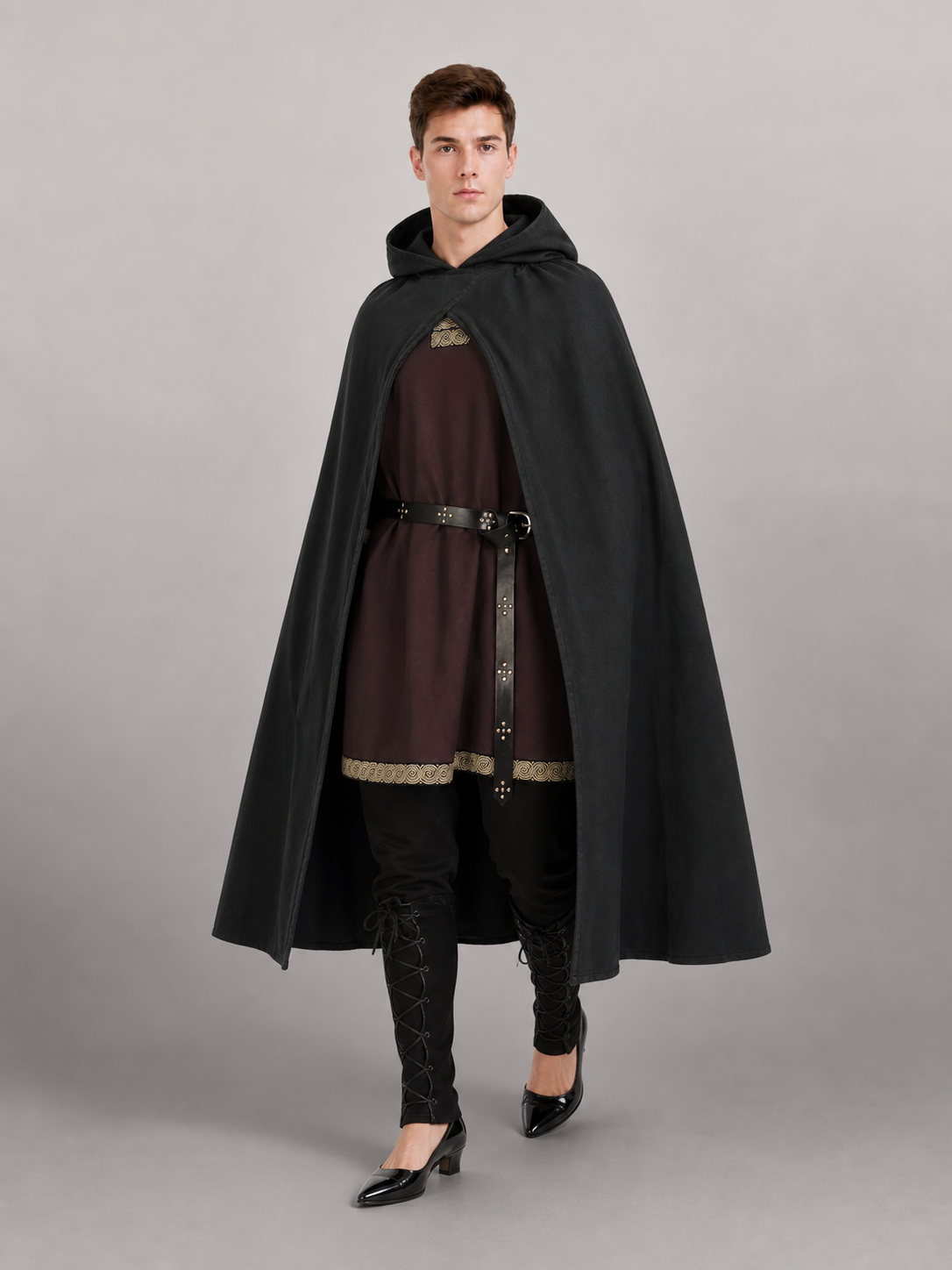 Black Medieval Hooded Costume Cloak