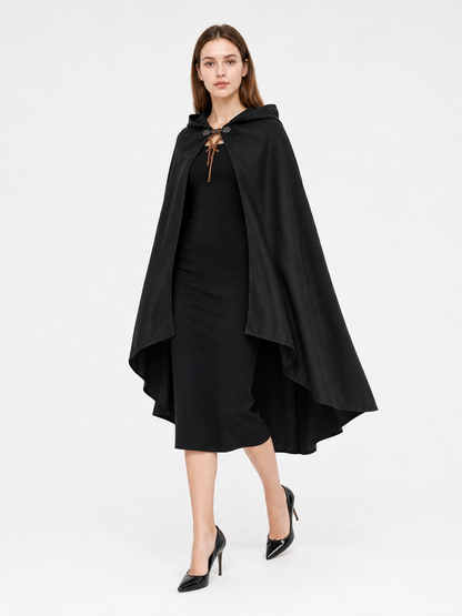 Black hooded medieval costume cloak product view 20