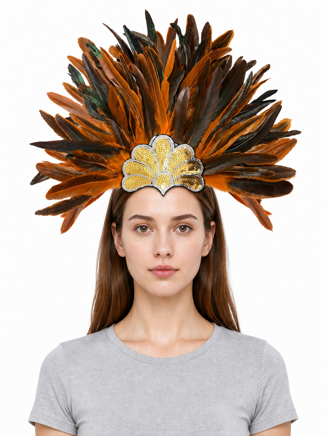 Carnival Headpiece with Orange Feathers