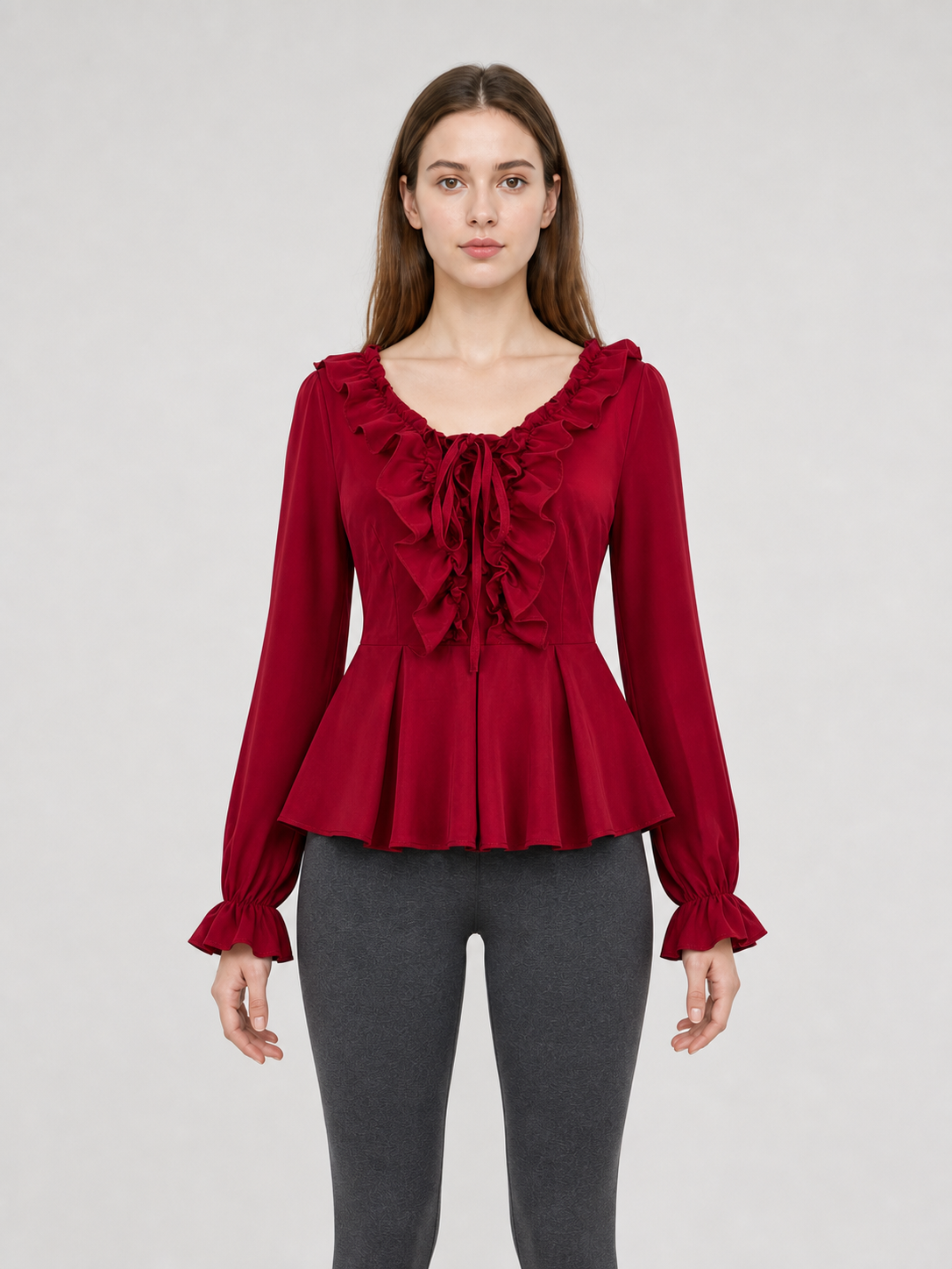 Renaissance-style blouse with jabot and lacing