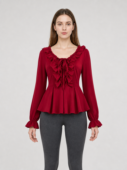 Renaissance-style blouse with jabot and lacing