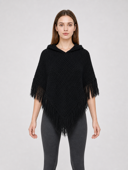 Triangular Hooded Poncho Cape with Belt