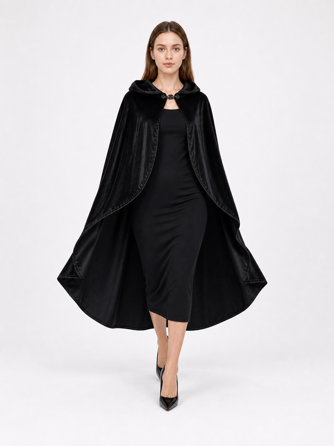 Black Hooded Carnival Cape, Flowing