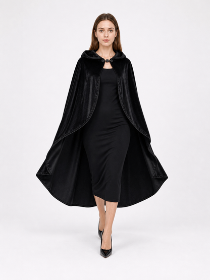 Black Hooded Carnival Cape, Flowing