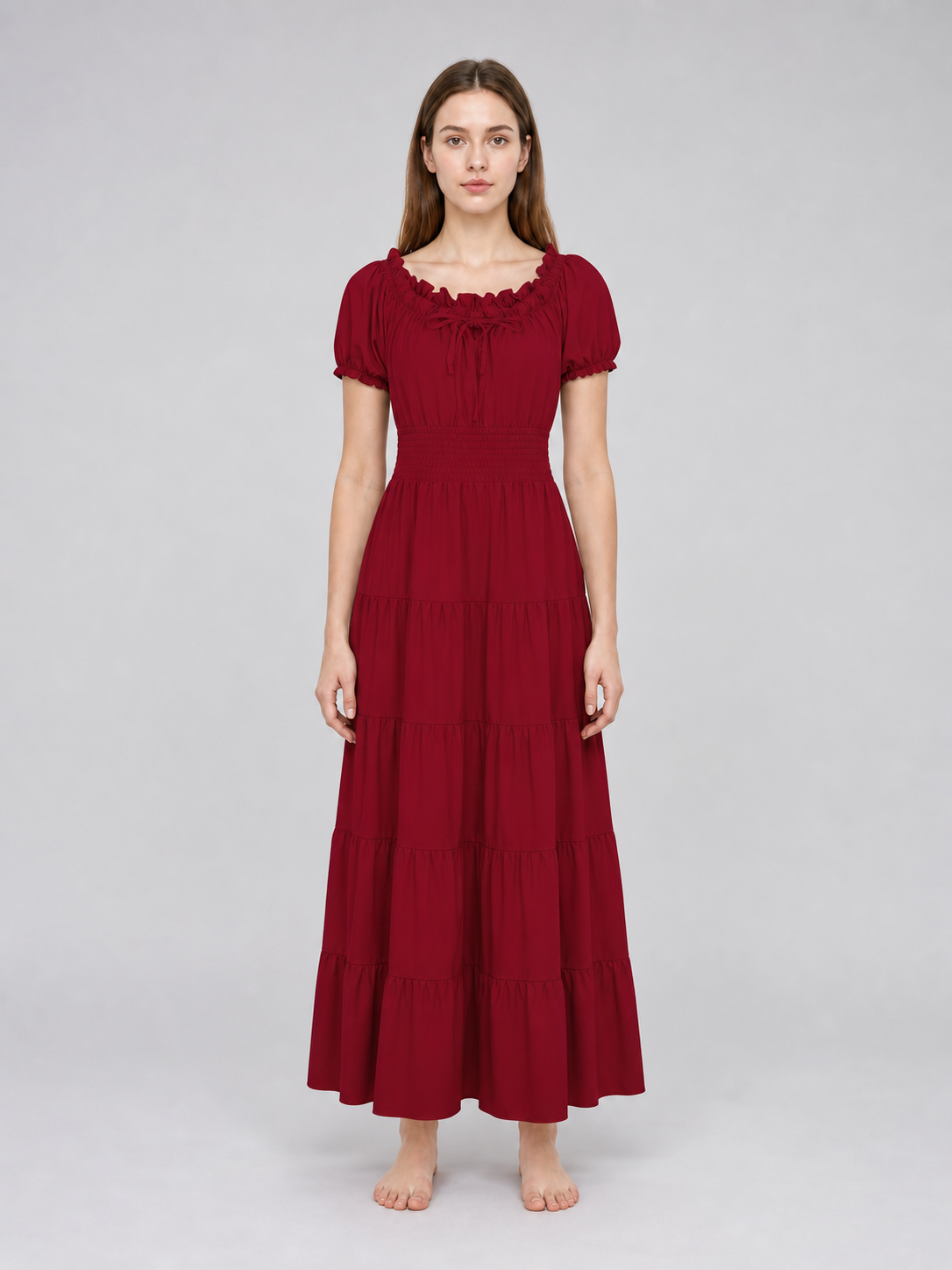 Burgundy Renaissance-Style Maxi Dress