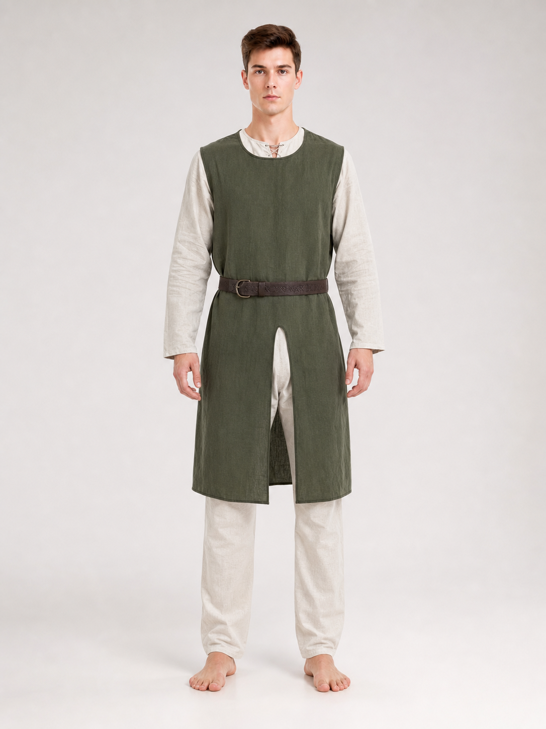 Green Cotton-Linen Sleeveless Tunic