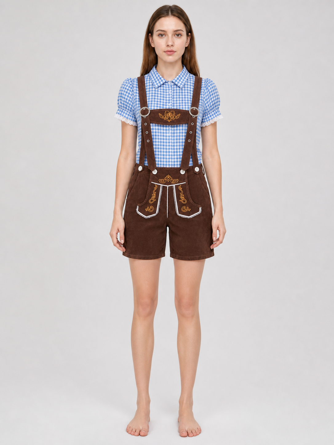 Folk-Style Set: Shirt and Suspender Shorts