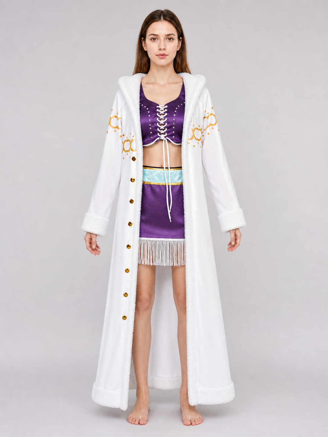 Cosplay Costume with White Fluffy Trim and Vest