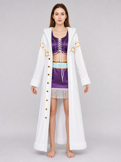 Cosplay Costume with White Fluffy Trim and Vest