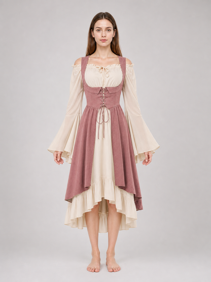 Renaissance-Style Dress with Corset Bodice and Ruffles