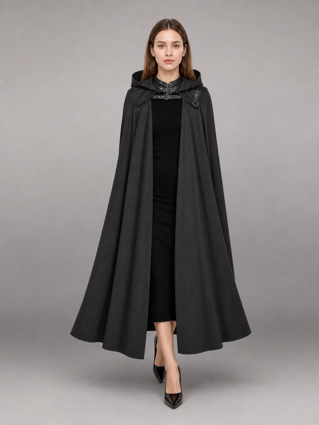 Black Medieval Hooded Costume Cape