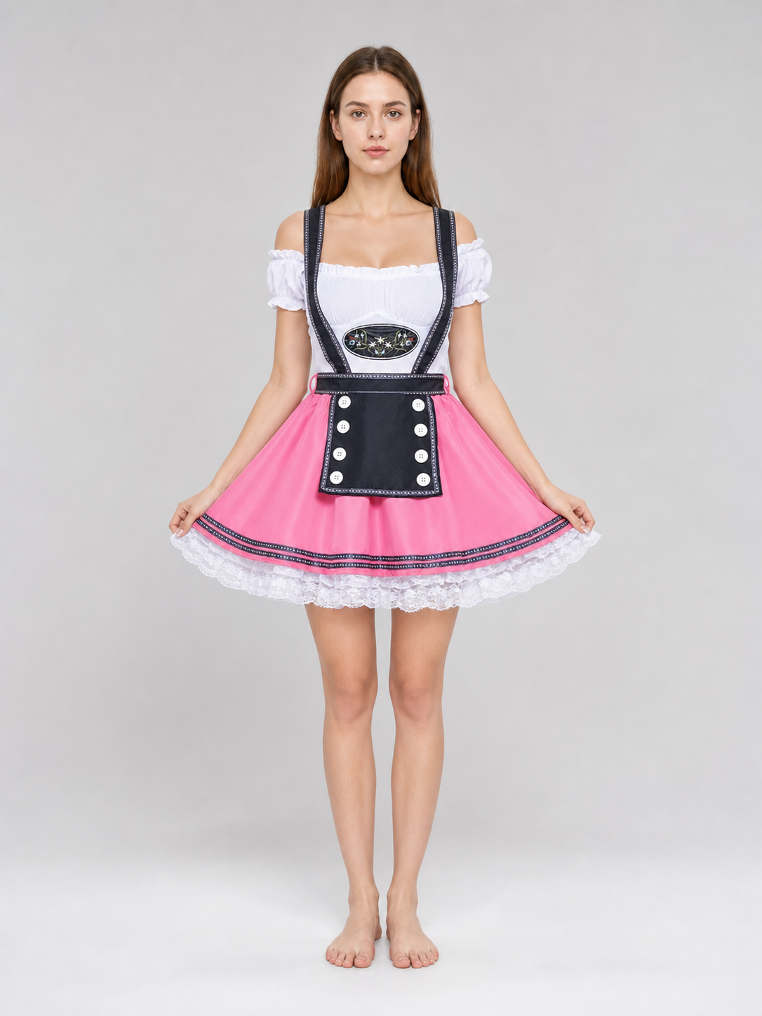 Pink costume dress in dirndl style, M–XXL